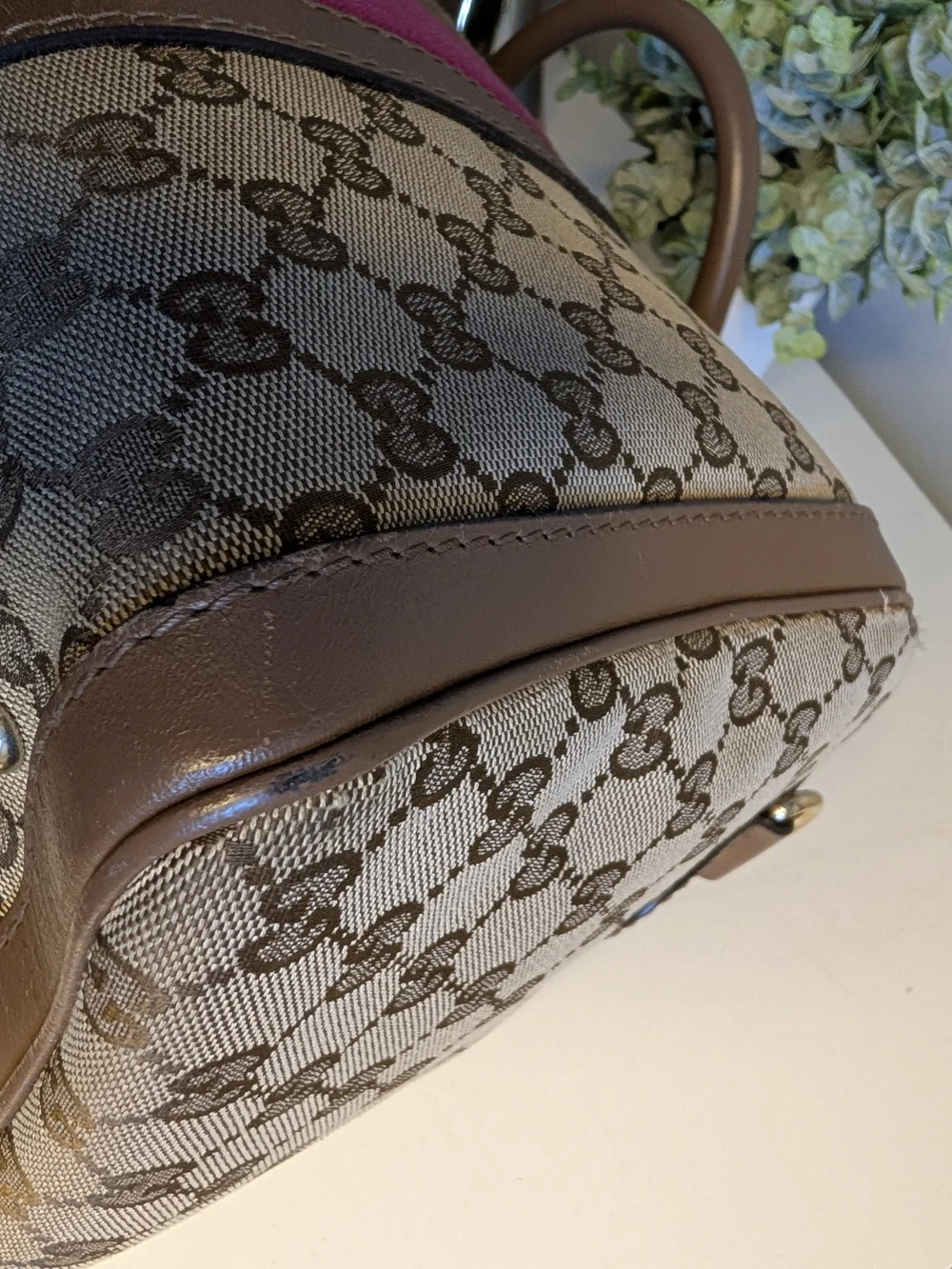 Gucci Vintage Pink & Brown Web Joy GG Monogram Canvas Boston Bag - VGUC!